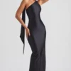 Sheril Asymmetric Scarf-Detail Maxi Dress in Black