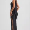 Sheril Asymmetric Scarf-Detail Maxi Dress in Black