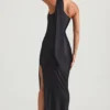 Sheril Asymmetric Scarf-Detail Maxi Dress in Black