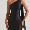 Sheril Asymmetric Scarf-Detail Maxi Dress in Black