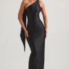 Sheril Asymmetric Scarf-Detail Maxi Dress in Black
