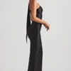 Sheril Asymmetric Scarf-Detail Maxi Dress in Black