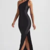 Sheril Asymmetric Scarf-Detail Maxi Dress in Black
