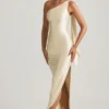 Sheril Asymmetric Scarf-Detail Maxi Dress in Ivory