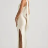 Sheril Asymmetric Scarf-Detail Maxi Dress in Ivory