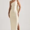 Sheril Asymmetric Scarf-Detail Maxi Dress in Ivory