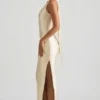 Sheril Asymmetric Scarf-Detail Maxi Dress in Ivory