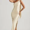 Sheril Asymmetric Scarf-Detail Maxi Dress in Ivory