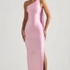Sheril Asymmetric Scarf-Detail Maxi Dress in Soft Pink