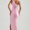 Sheril Asymmetric Scarf-Detail Maxi Dress in Soft Pink