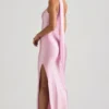 Sheril Asymmetric Scarf-Detail Maxi Dress in Soft Pink
