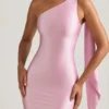 Sheril Asymmetric Scarf-Detail Maxi Dress in Soft Pink