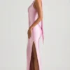 Sheril Asymmetric Scarf-Detail Maxi Dress in Soft Pink