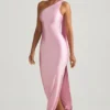 Sheril Asymmetric Scarf-Detail Maxi Dress in Soft Pink
