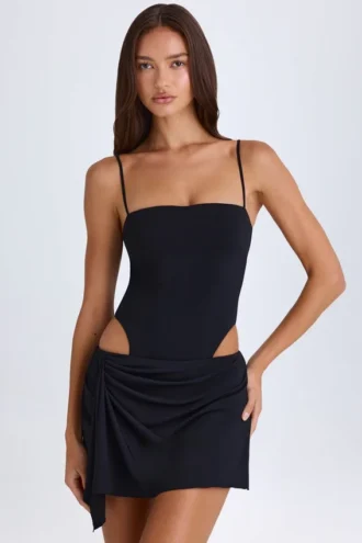 Shiloh Draped Cut-Out Mini Dress in Black