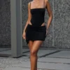 Shiloh Draped Cut-Out Mini Dress in Black