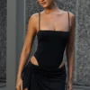 Shiloh Draped Cut-Out Mini Dress in Black