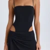 Shiloh Draped Cut-Out Mini Dress in Black