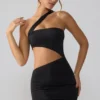 Shyla Slinky Jersey Ruched Cut Out Mini Dress in Black