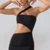 Shyla Slinky Jersey Ruched Cut Out Mini Dress in Black