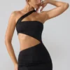 Shyla Slinky Jersey Ruched Cut Out Mini Dress in Black
