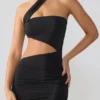 Shyla Slinky Jersey Ruched Cut Out Mini Dress in Black