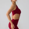 Shyla Slinky Jersey Ruched Cut Out Mini Dress in Ruby