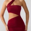 Shyla Slinky Jersey Ruched Cut Out Mini Dress in Ruby