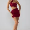 Shyla Slinky Jersey Ruched Cut Out Mini Dress in Ruby