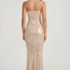 Sima Embellished Square Neck Lace Gown in Pale Peach
