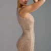 Sindre Embellished Square-Neck Mini Dress in Almond