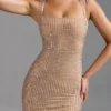 Sindre Embellished Square-Neck Mini Dress in Almond