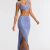 Siona Embellished Mid Rise Gown Skirt in Blue