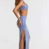 Siona Embellished Mid Rise Gown Skirt in Blue