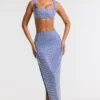Siona Embellished Mid Rise Gown Skirt in Blue