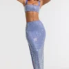Siona Embellished Mid Rise Gown Skirt in Blue