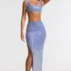 Siona Embellished Mid Rise Gown Skirt in Blue