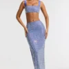 Siona Embellished Mid Rise Gown Skirt in Blue