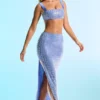 Siona Embellished Mid Rise Gown Skirt in Blue