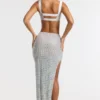 Siona Embellished Mid Rise Gown Skirt in Silver