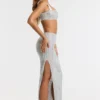 Siona Embellished Mid Rise Gown Skirt in Silver