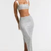 Siona Embellished Mid Rise Gown Skirt in Silver