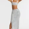 Siona Embellished Mid Rise Gown Skirt in Silver
