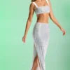 Siona Embellished Mid Rise Gown Skirt in Silver