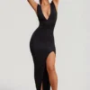 Sloane High Split Plunge Neck Maxi Dress in Black