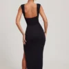 Sloane High Split Plunge Neck Maxi Dress in Black