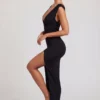 Sloane High Split Plunge Neck Maxi Dress in Black