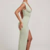 Sloane High Split Plunge Neck Maxi Dress in Sage