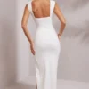 Sloane High Split Plunge Neck Maxi Dress in White