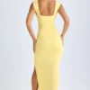 Sloane Modal Plunge-Neck Thigh-Split Maxi Dress in Lemon Sherbet